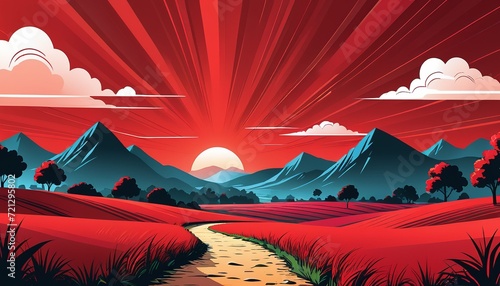 Red Comic Style Landscape Vector: A Vibrant Background Design