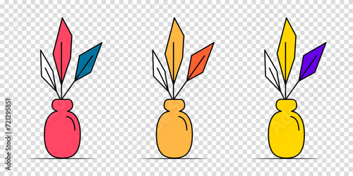 Set of flower in a pot or vase in cartoon style. House plant in flat style. Vector outline icon plant on a transparent background.