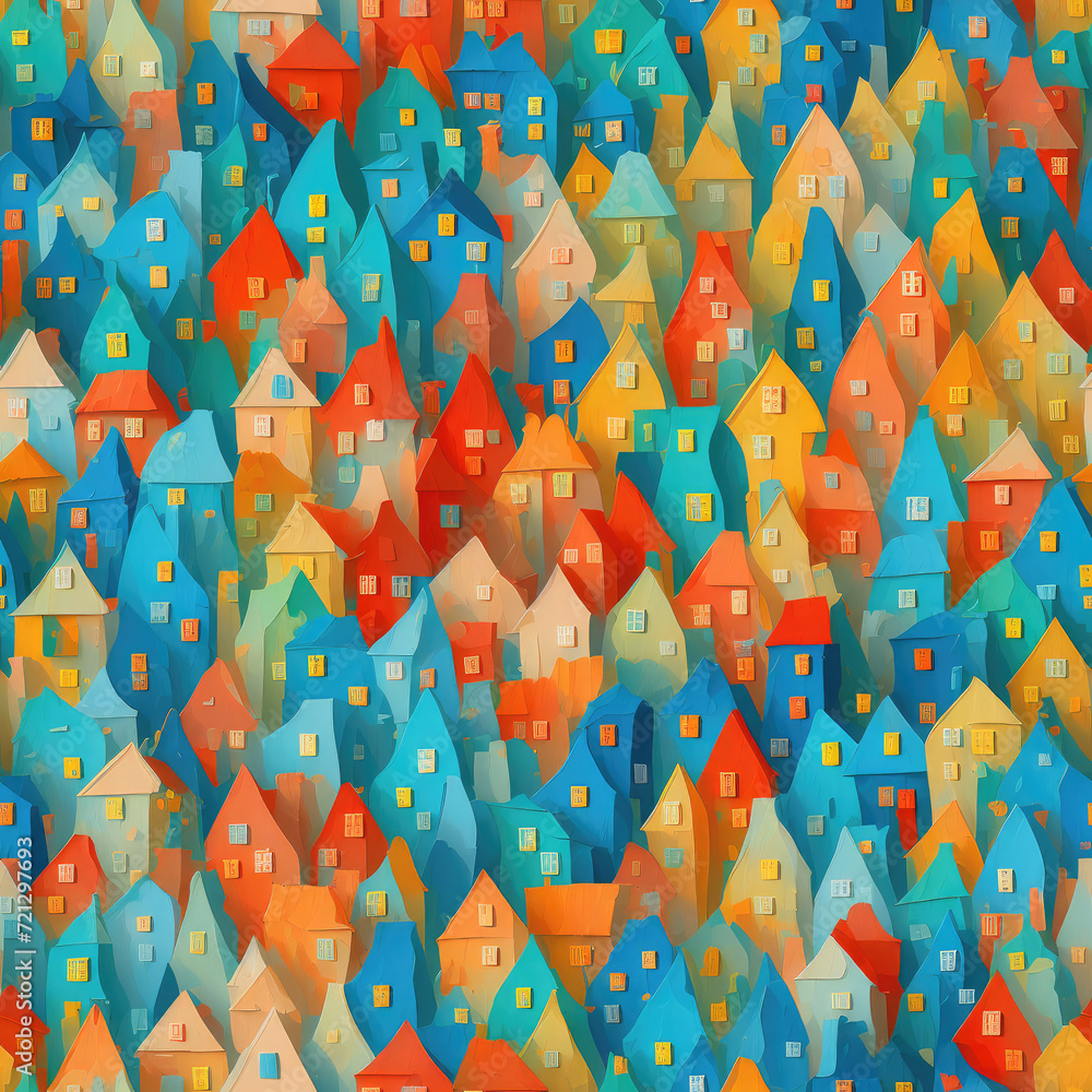 Houses. Abstract seamless pattern. AI generated. Houses. Abstract seamless pattern. AI generated.