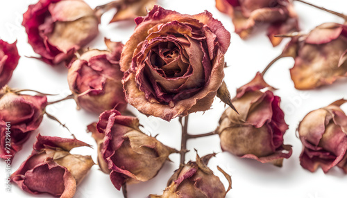 dried roses on a white background