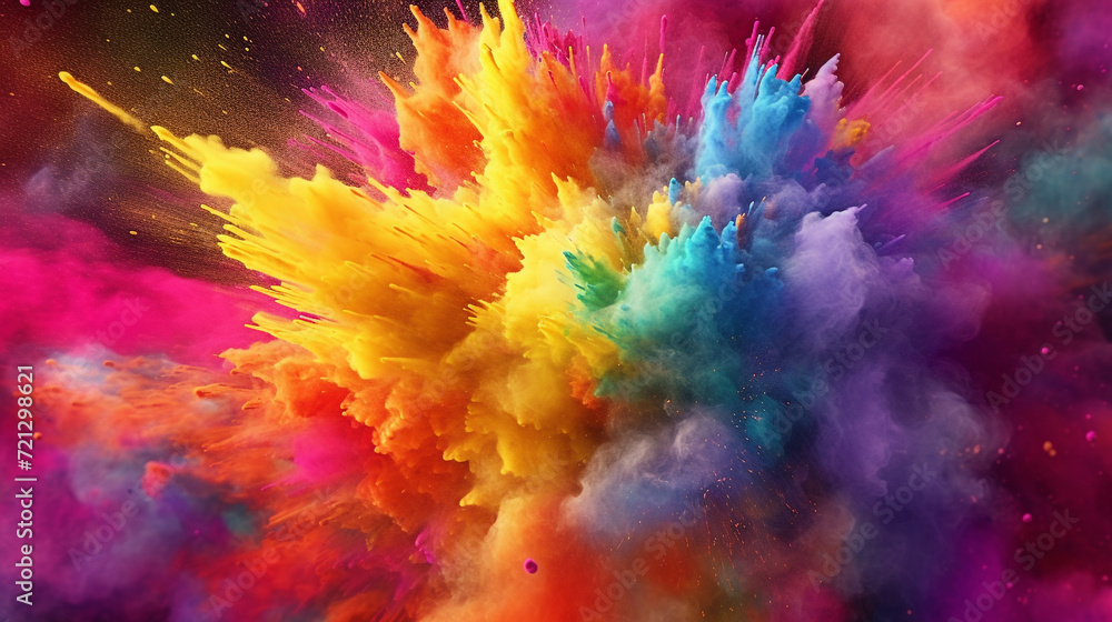 abstract multicolored powder splatted on black background, Freeze motion of color powder exploding. abstract multicolored powder splatted on black background, Freeze motion of color powder exploding.