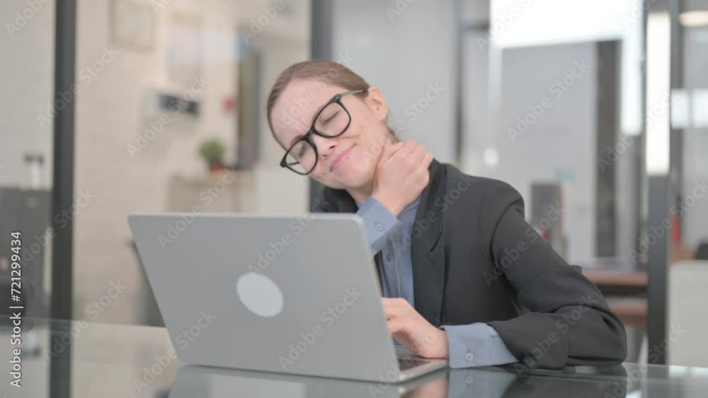 Businesswoman with Neck Pain in Office Businesswoman with Neck Pain in Office