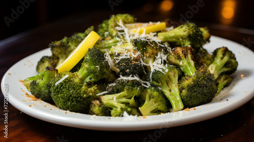 Oven-roasted broccoli tossed in garlic, Parmesan cheese, and a hint of lemon.