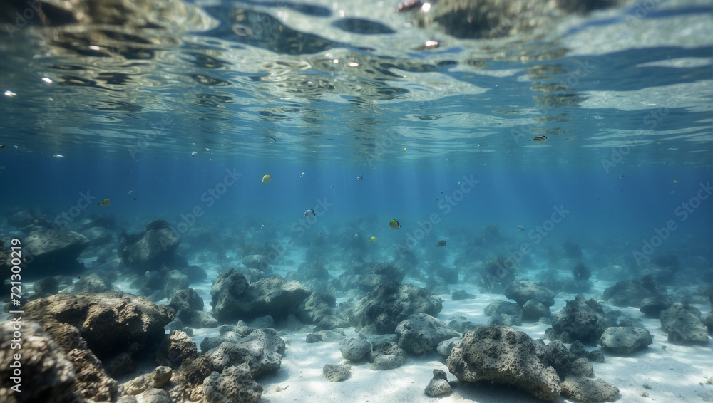 Fototapeta premium Seabed, transparent waters with reflections and fish.