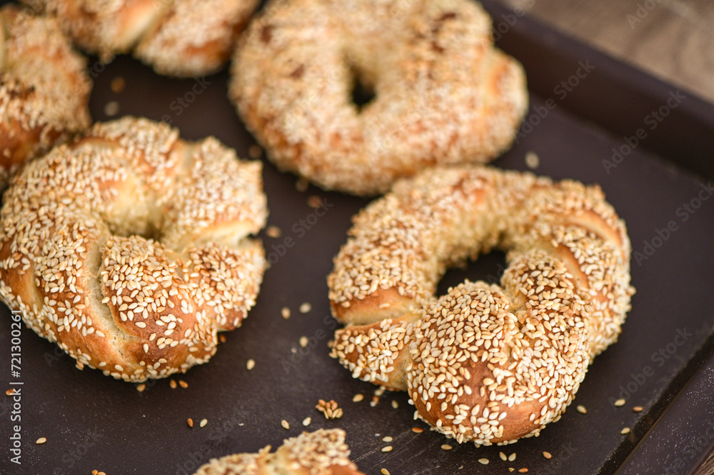 homemade bagels with sesame seeds in the kitchen 8