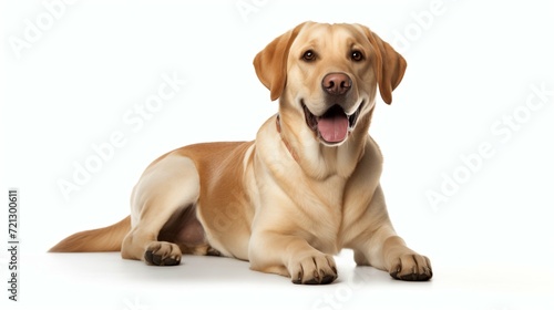 Golden retriever is posing. Young happy dog on a white background.