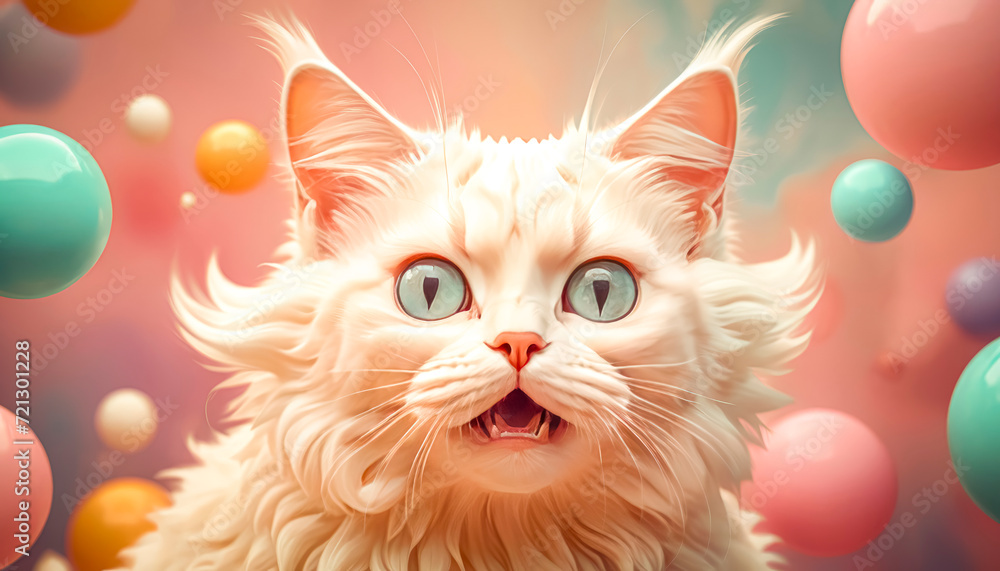 The cat looks with big eyes, is surprised and indignant, meows. cyclic rendering The cat looks with big eyes, is surprised and indignant, meows. cyclic rendering
