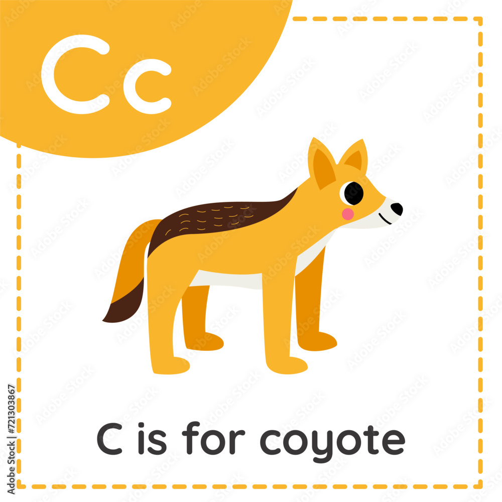 Obraz premium Learning English alphabet for kids. Letter C. Cute cartoon coyote.