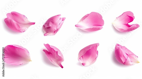 Set of pink peony petals isolated on white background