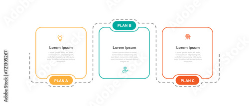 3 step process infographic vector element with line style and business icons for web presentation and business information