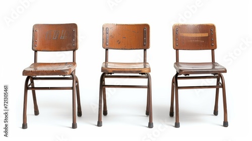Three views of typical school chair isolated on white