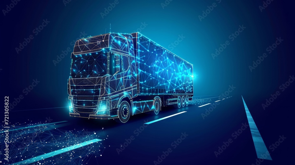 Truck. Abstract vector 3d heavy lorry van. Highway road. Isolated on ...