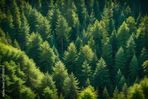 Nature green forest trees background, Caucasus, Russia