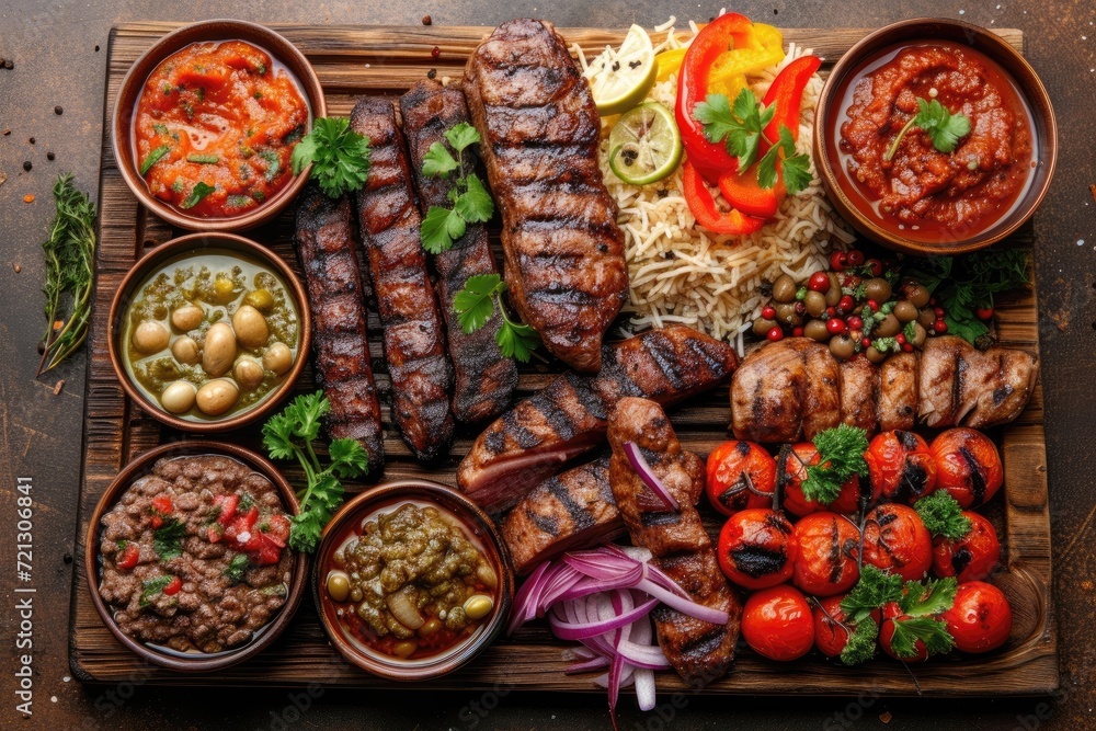 Fototapeta premium Delicious grilled meat with vegetables professional advertising food photography