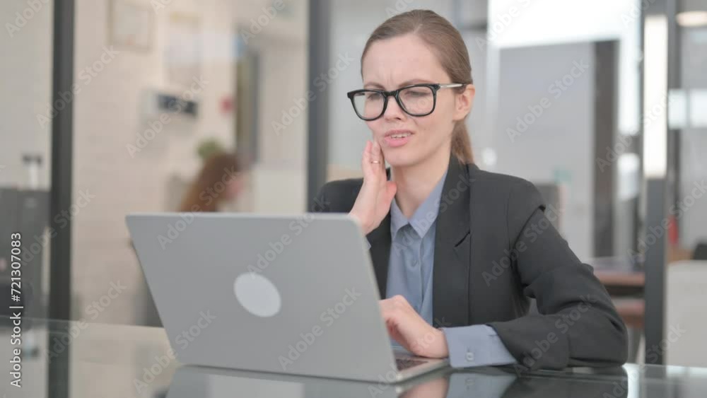 Sick Businesswoman with Toothache at Work Sick Businesswoman with Toothache at Work