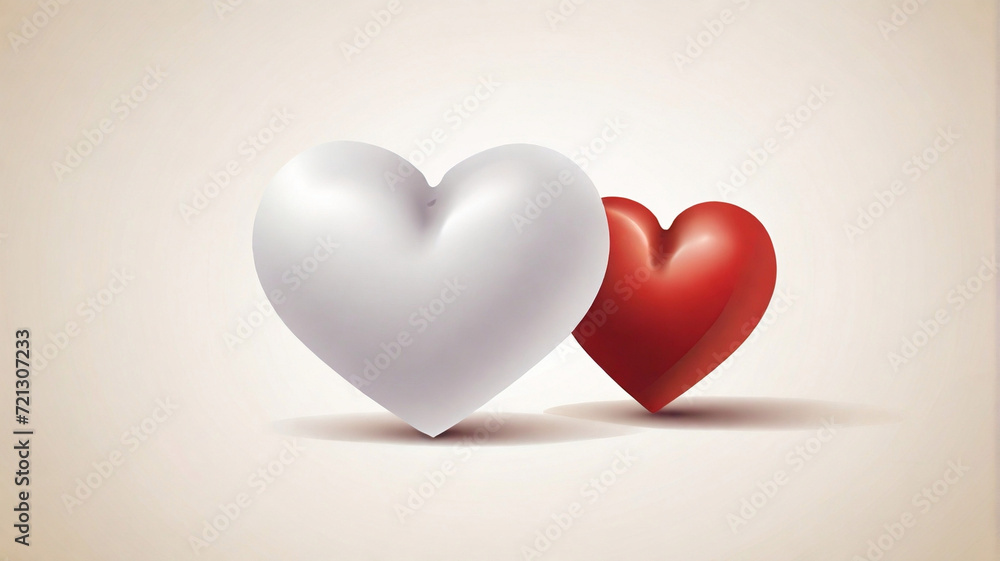 White and red 3d heart on white background, valentine's day