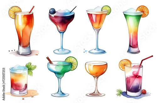Alcohol drinks icon set in trendy flat design style. Popular coctails for design menu, bar. Set icon