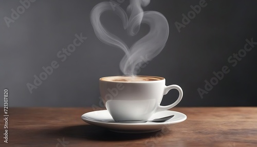 a cup of coffee with steam coming out in the shape of a heart