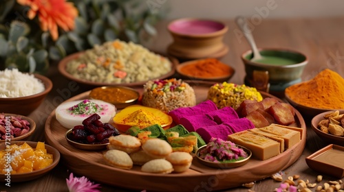 Holi sweets and traditional dishes . © Sagar