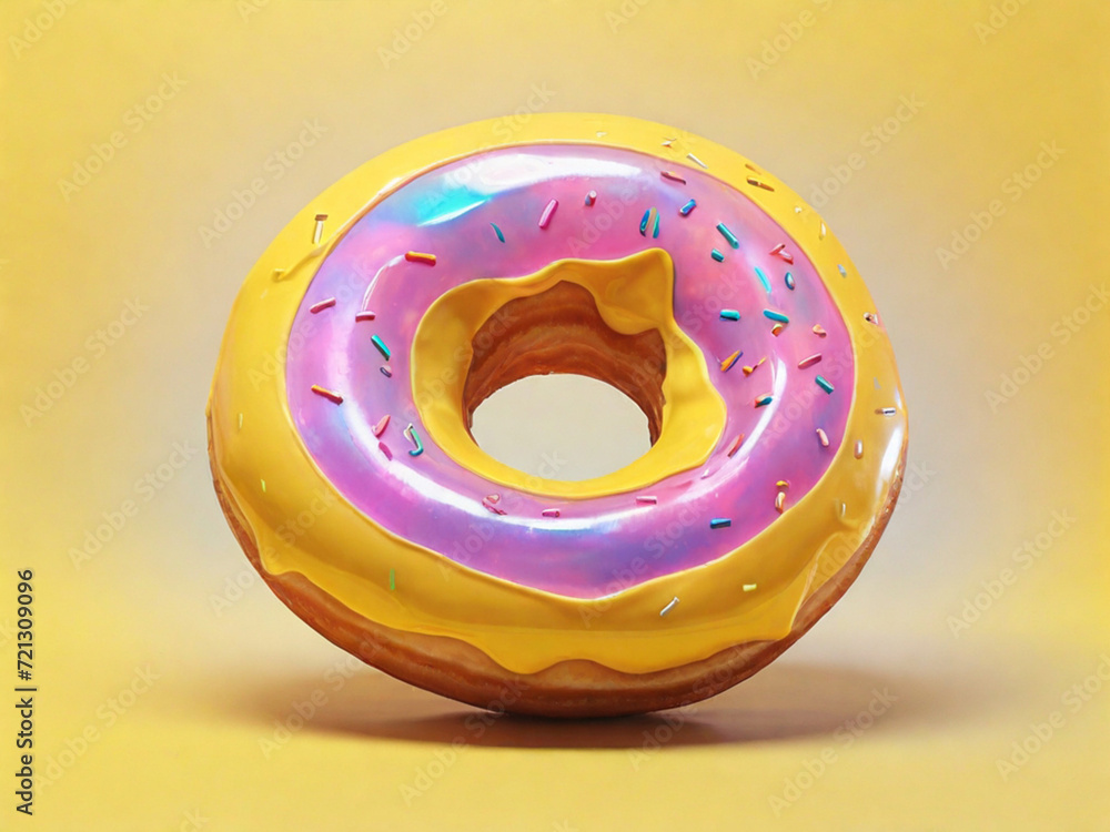 Donut in pink holographic glaze on yellow