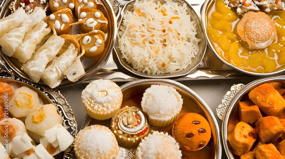 Holi sweets and traditional dishes . Holi sweets and traditional dishes .