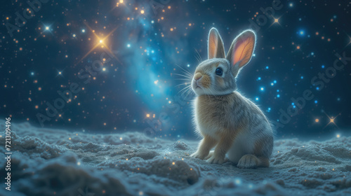 A rabbit with silver fur is staring at the world.