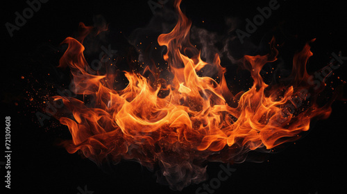 Fire flames isolated on black background. Abstract blaze fire flame texture .