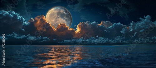 Captivating Full Moon amidst Majestic Clouds by the Tranquil Sea © AkuAku