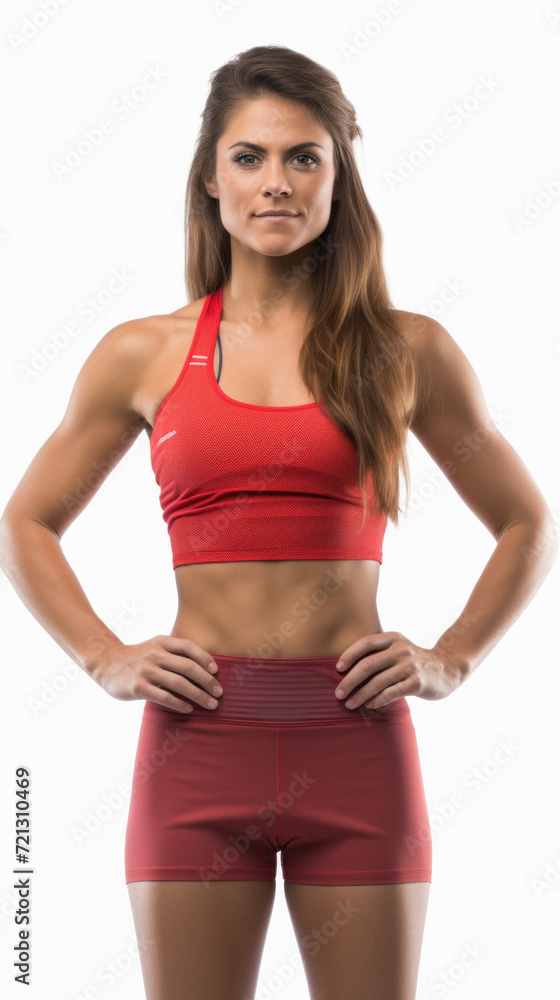 Portrait of a sporty woman standing with hands on hips against white background Portrait of a sporty woman standing with hands on hips against white background