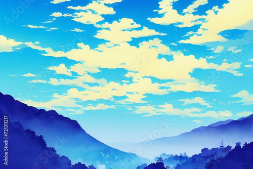 blue sky and mountains, generative ai