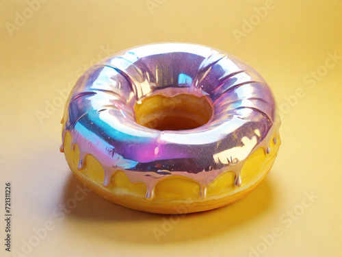 Donut in pink holographic glaze on yellow
