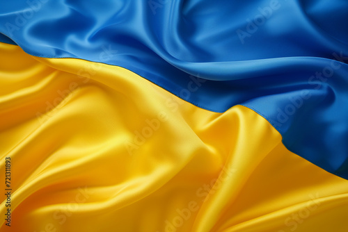 Ukrainian flag with a yellow and blue stripe - silk fabric with folds