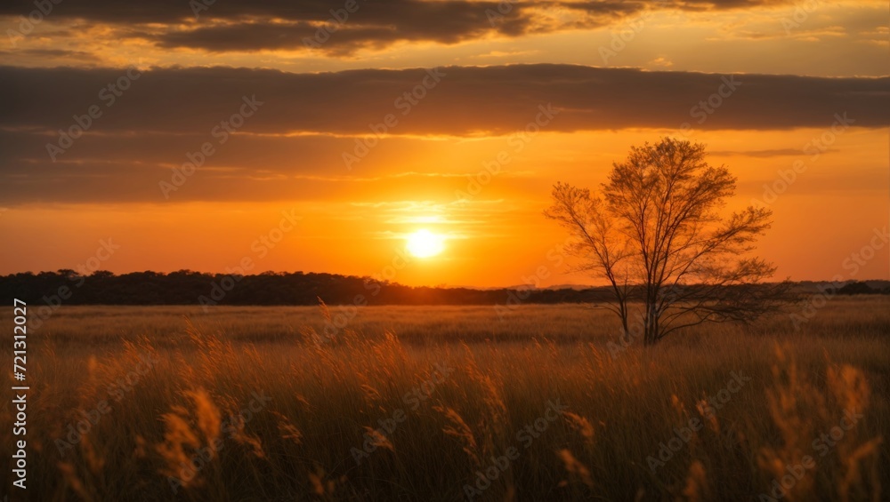 The sunset is magical over the plants, Stunning sunset landscapes