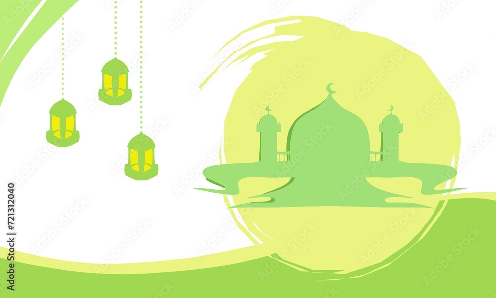 Background theme of Ramadan and Islamic holidays with images of mosques, lanterns with yellow and green colours. Background theme of Ramadan and Islamic holidays with images of mosques, lanterns with yellow and green colours.