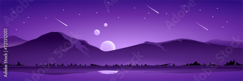 purple sunset with three sun landscape vector illustration