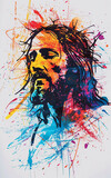  jesus cristo, impressão, colorida, rabisco, no estilo de formas orgânicas
