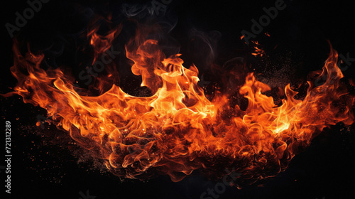 Fire flames isolated on black background. Abstract blaze fire flame texture .