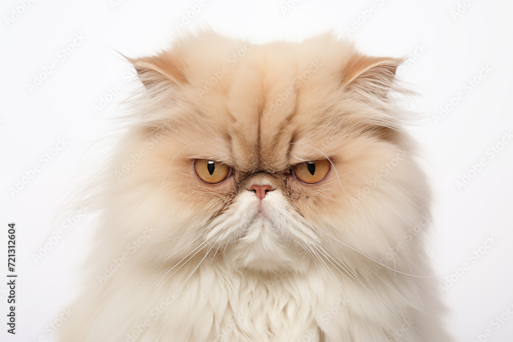 Persian Cat with Intense Gaze on White Background