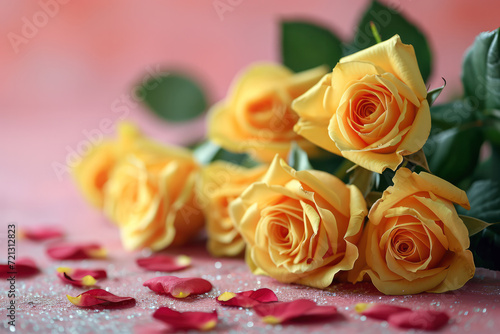 image of a captivating yellow rose against a pink background  celebrating the beauty of contrast.