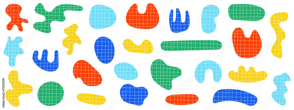 Abstract spot shape. Liquid form elements. Contemporary graphic elements with a checkered pattern. Vector illustration.