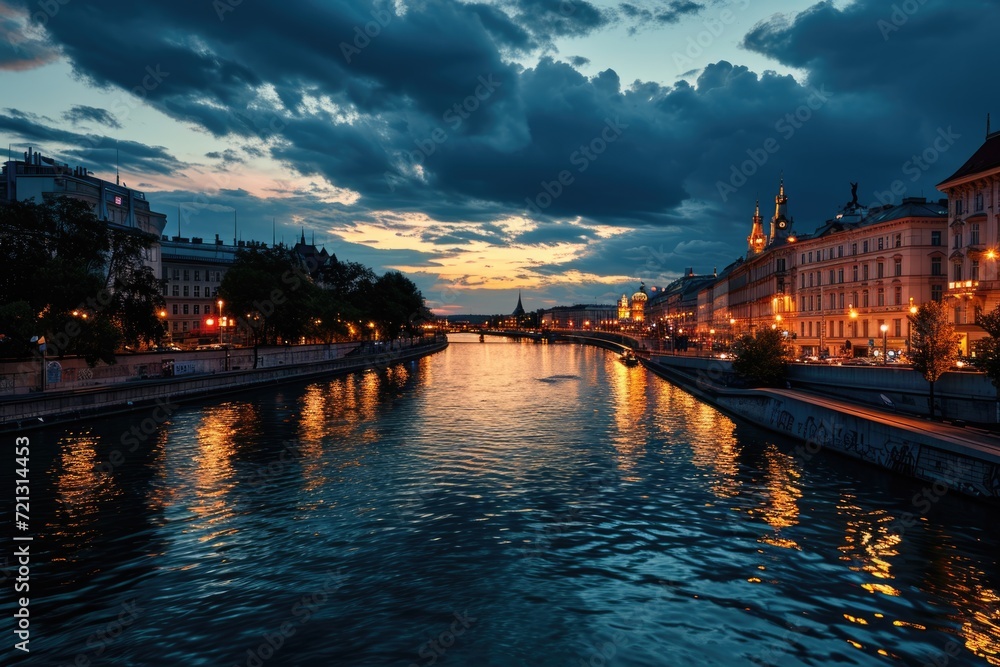 Vienna Night Skyline: Capturing the Danube Canal and City Lights of Austria's Heritage