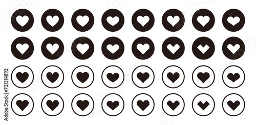 Black heart round icon set