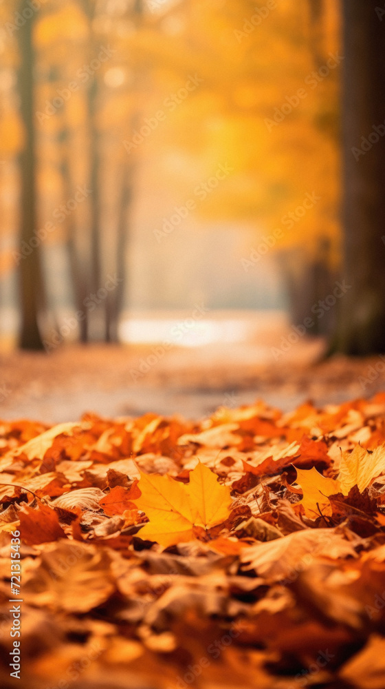Autumn leaves on the ground in a forest. Autumn background .