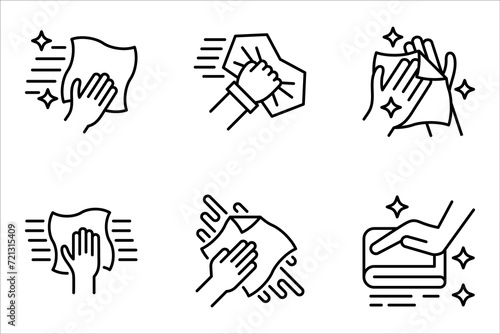Cleaning cloth line icon set. Wipe with a rag symbol. Housekeeping equipment sign. vector illustration on white background