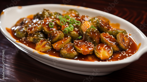 Caramelized Brussels sprouts coated in a sweet maple glaze.