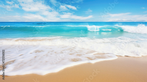 Beautiful beach with turquoise water and blue sky background .