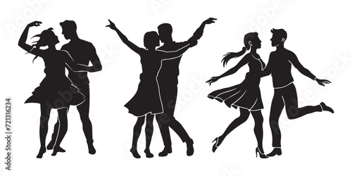 silhouettes of dancing couple  Dancing man and woman  couple dance silhouette set 