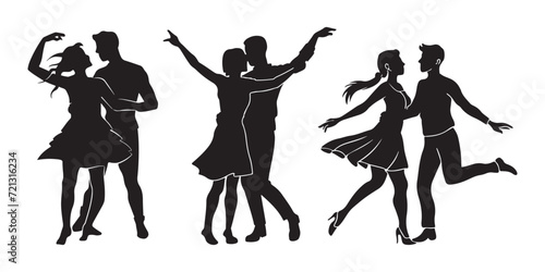 silhouettes of dancing couple, Dancing man and woman, couple dance silhouette set 