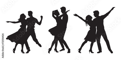silhouettes of dancing couple, Dancing man and woman, couple dance silhouette set 