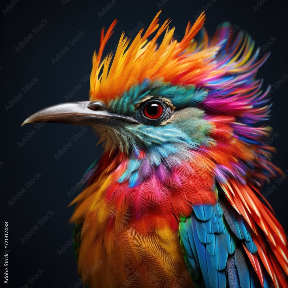 Colorful Bird design incredibly detailed, sharpen details highly realistic professional photography light